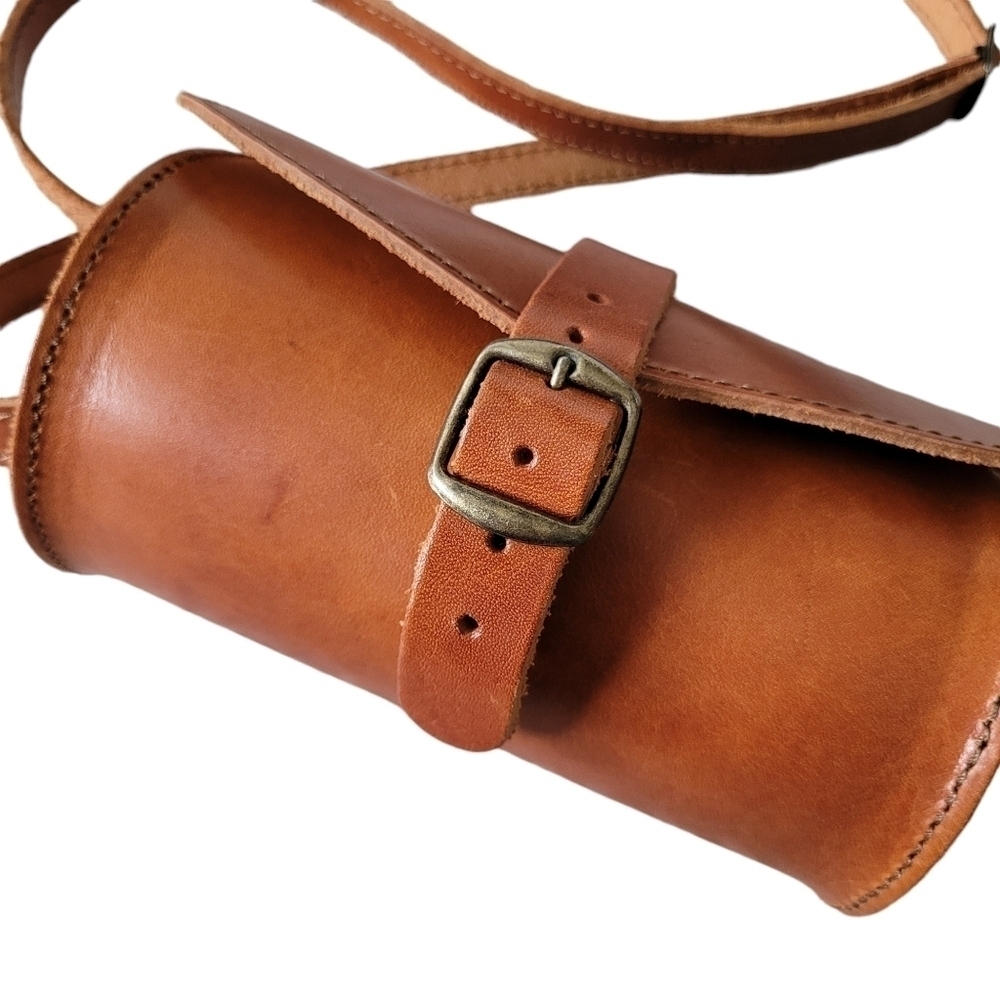 Genuine Leather Cylinder Shape Mini Crossbody Bag Handmade in Greece - Picture 8 of 15